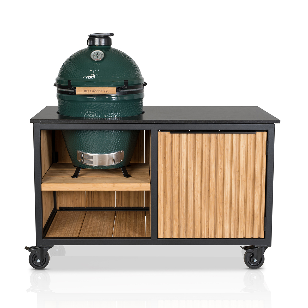 Big Green Egg Large + Fraaii Buitenkeuken Bamboo Natural Rhombus Storage