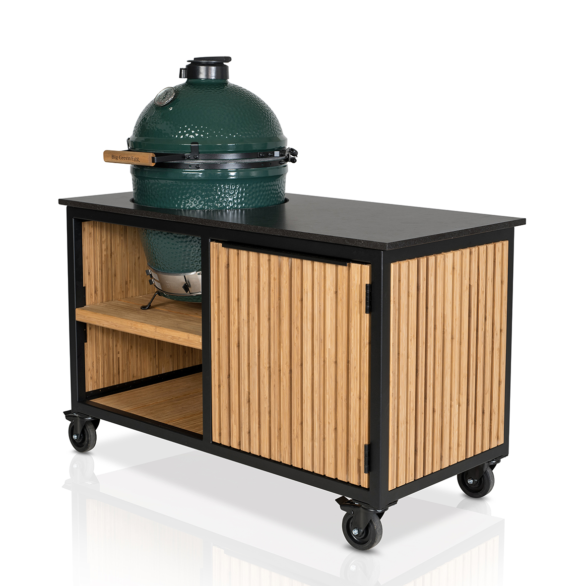 Big Green Egg Large + Fraaii Buitenkeuken Bamboo Natural Rhombus Storage