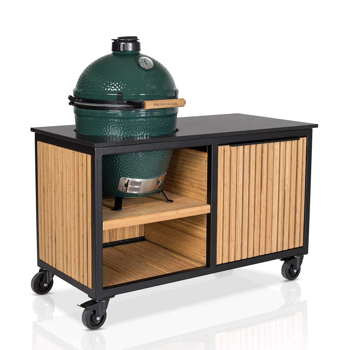 Big Green Egg Large + Fraaii Buitenkeuken Bamboo Natural Rhombus Storage