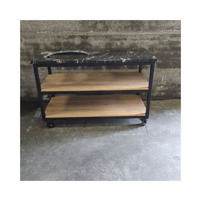 Showroommodel Stalen Tafel Eiken 3-Laags + Belvedere Werkblad (Uitsparing BGE Large)