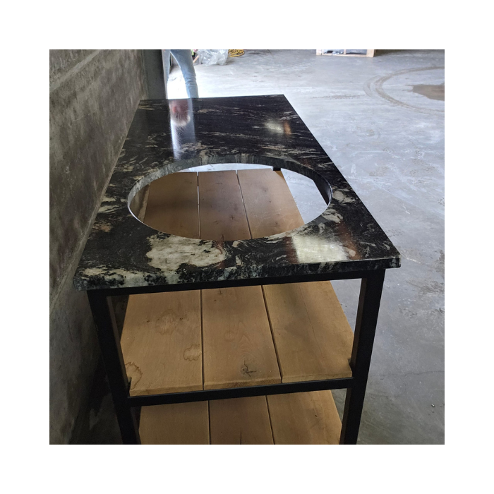 Showroommodel Stalen Tafel Eiken 3-Laags + Belvedere Werkblad (Uitsparing BGE Large)